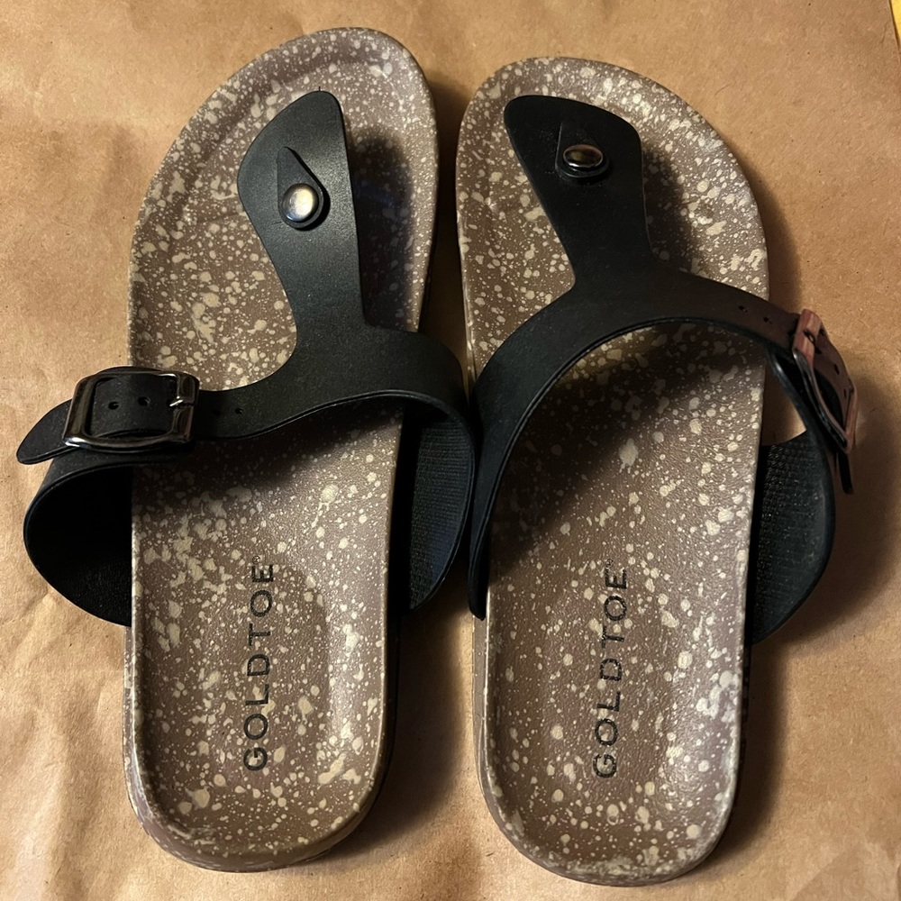 Gold Toe black thong sandals